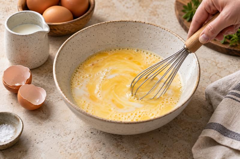 Pisk æggene og varm ovnen – Æggekage med bacon, tomat og purløg