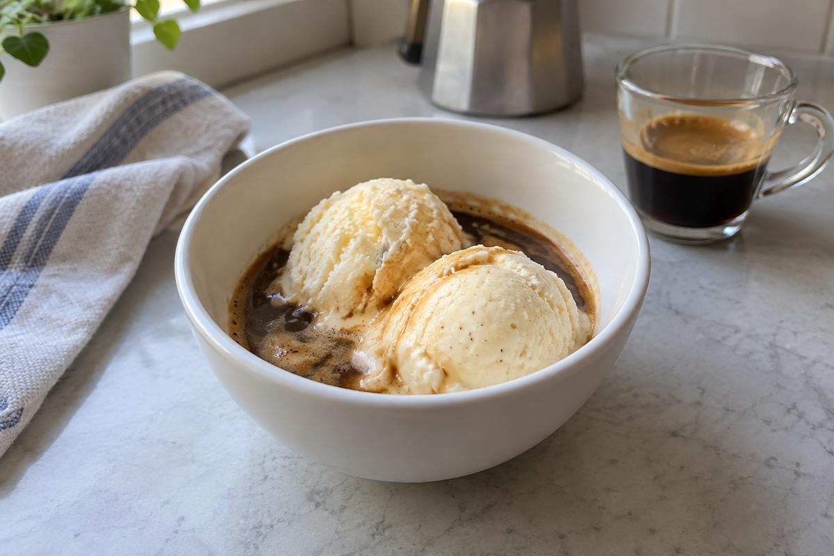 Affogato med vaniljeis og espresso