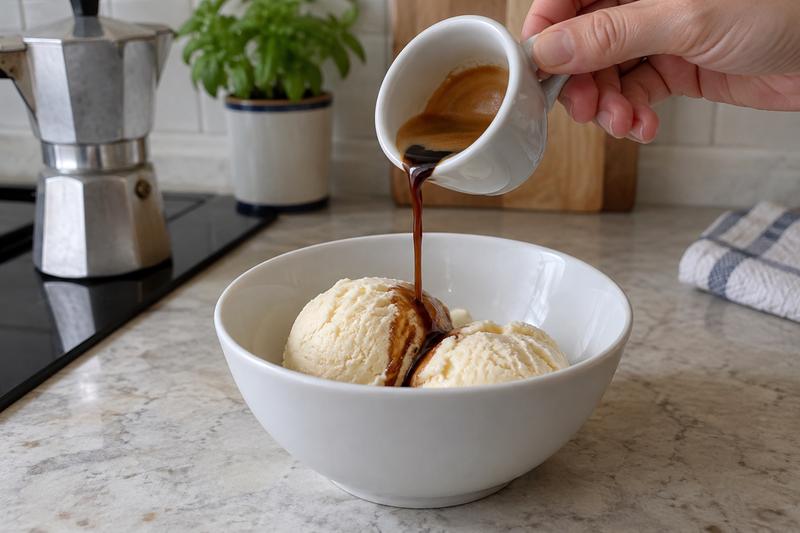 Hæld over og servér – Affogato med vaniljeis og espresso