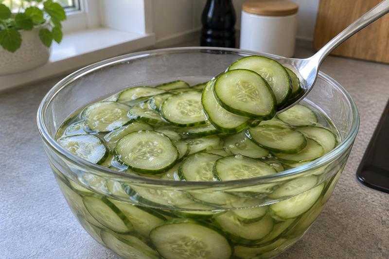 Lad agurkesalaten trække koldt – Agurkesalat med sød eddikelage