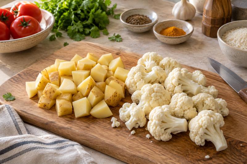 Skær kartofler mindre end blomkål – Aloo gobi med kartofler og blomkål