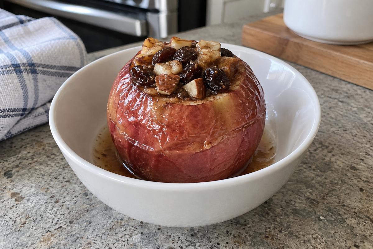 Bagte æbler med mandler og rosiner