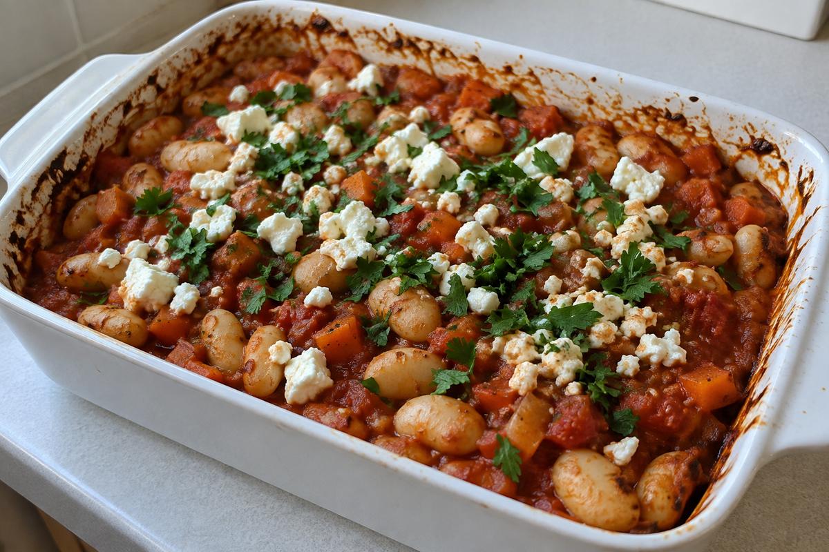 Bagte hvide bønner med tomat og feta