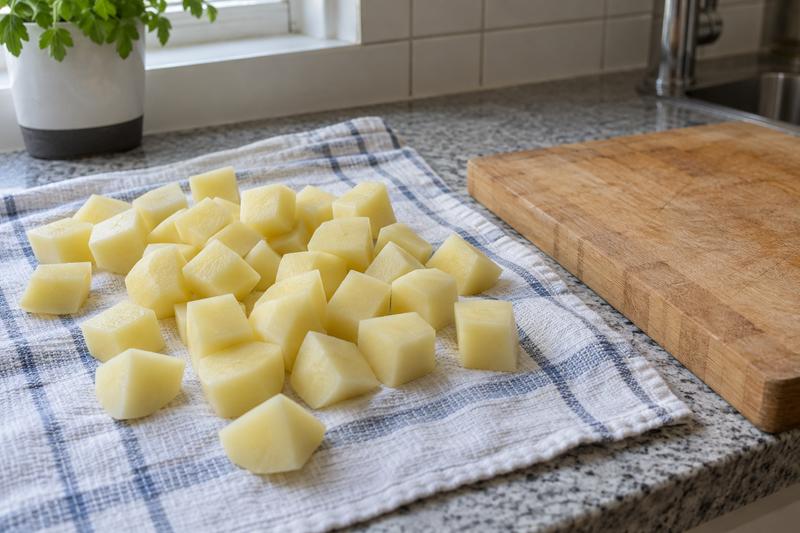 Skær og tør kartoflerne – Batata harra med hvidløg og koriander