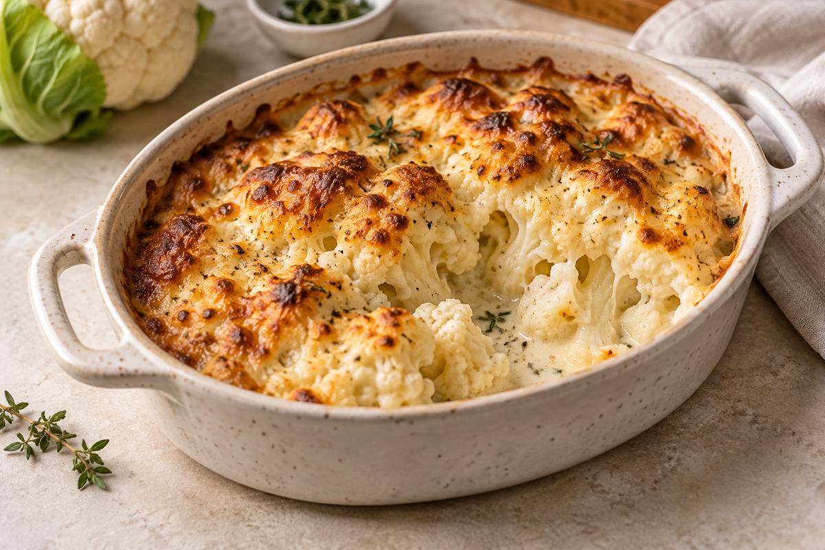 Blomkålsgratin med æg og gylden ost