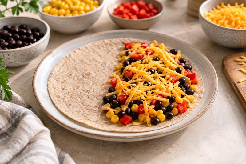 Fold med plads ved kanten – Quesadillas med sorte bønner og cheddar