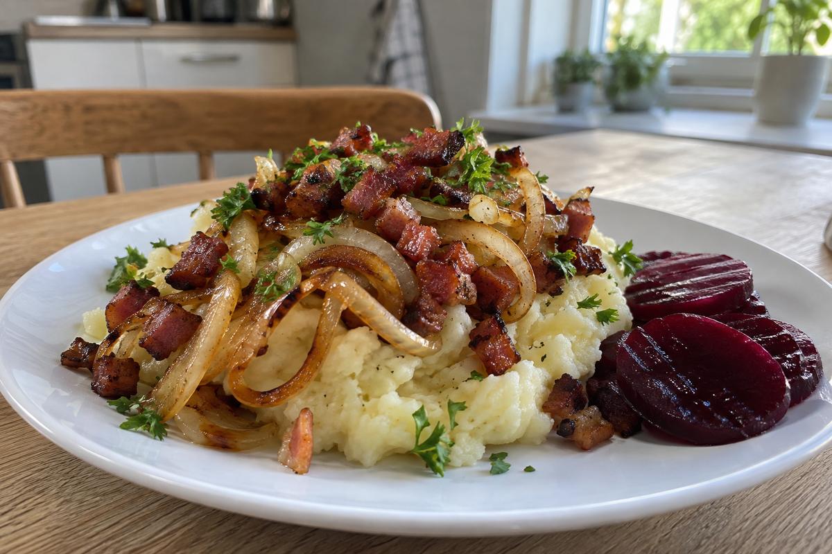 Brændende kærlighed med bacon og bløde løg