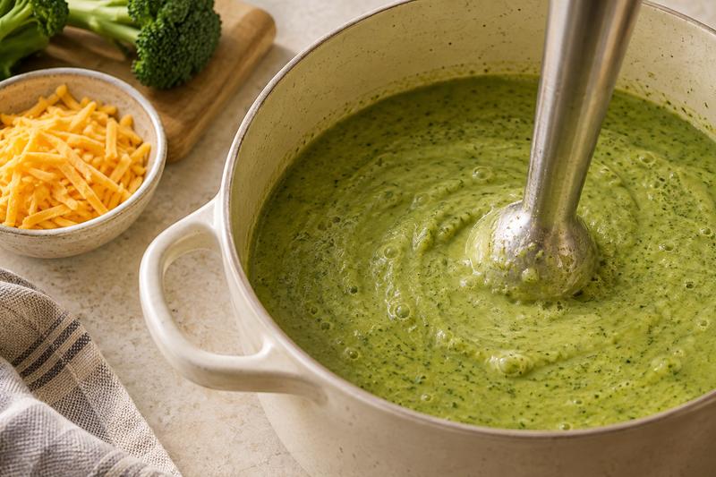 Blend og smelt osten uden kogning – Broccolisuppe med cheddar og græskarkerner