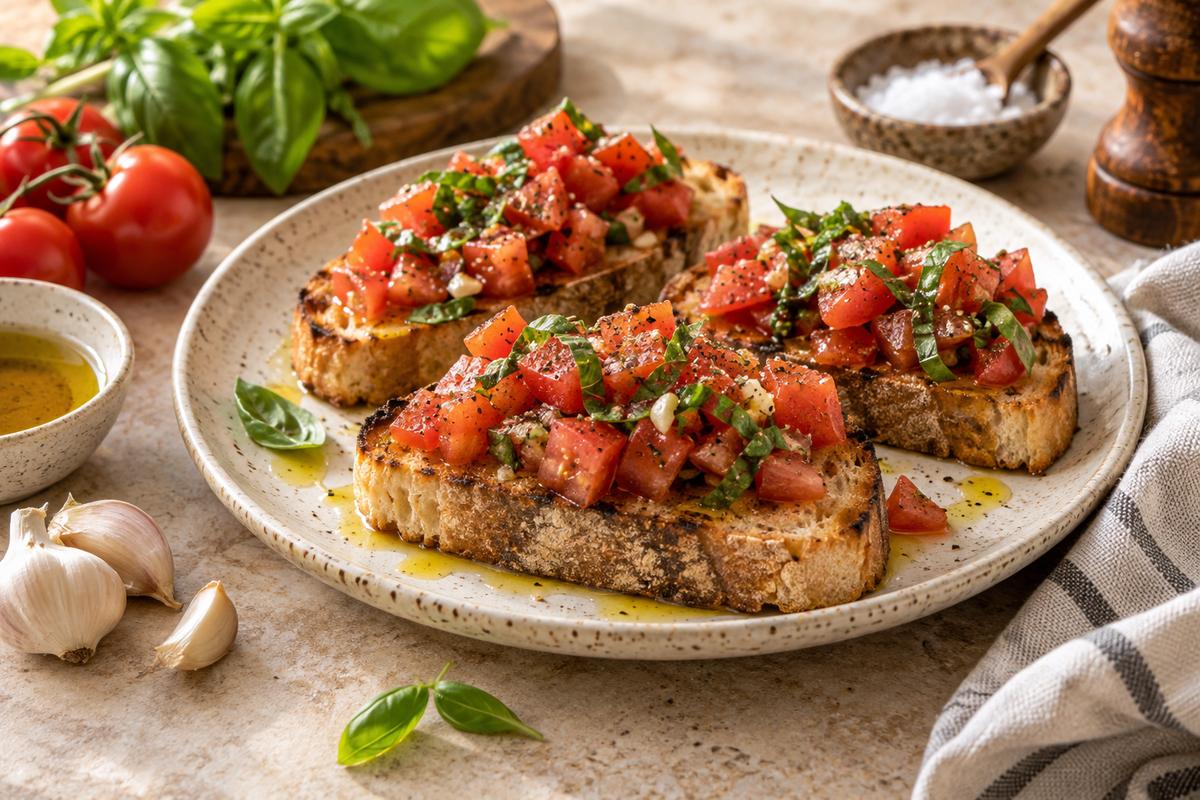 Bruschetta med tomat og basilikum