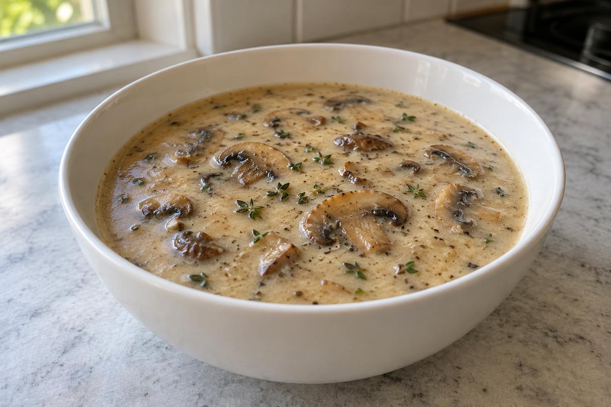 Champignonsuppe med fløde og timian