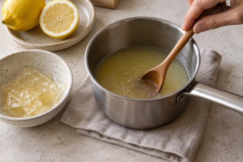 Temperér citron og husblas – Citronfromage med flødeskum og citronskal