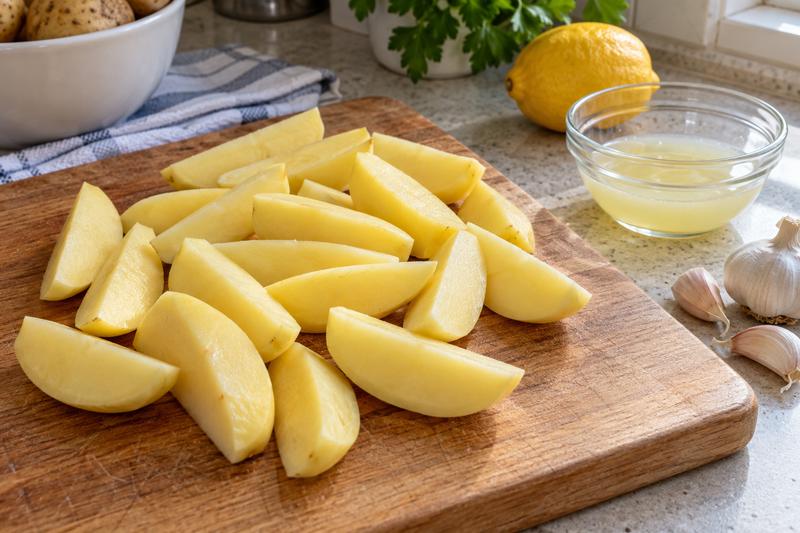 Skær ensartede kartoffelbåde – Græske citronkartofler med oregano