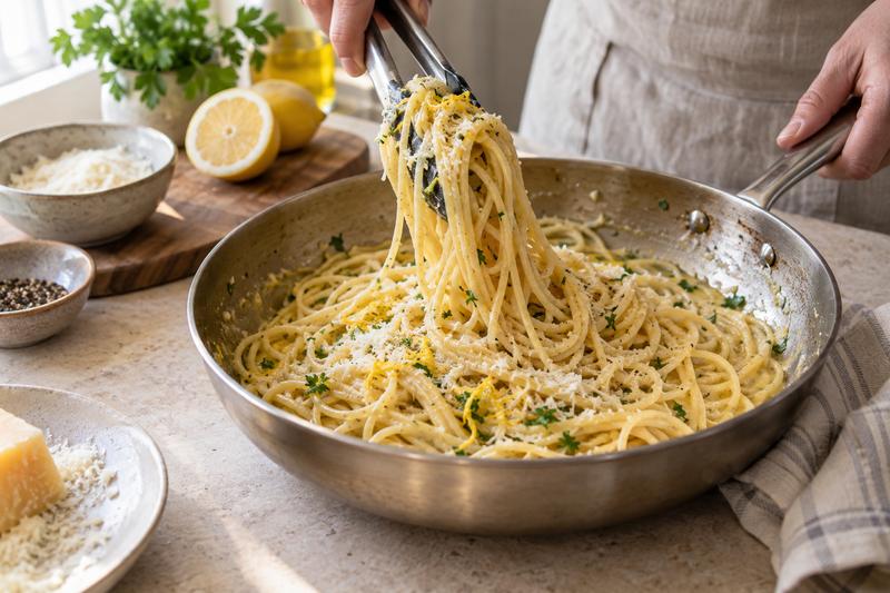 Saml saucen uden høj varme – Citronpasta med parmesan og persille