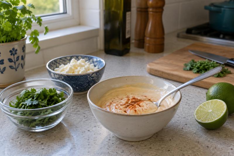 Rør limedressingen – Esquites med lime, chili og feta