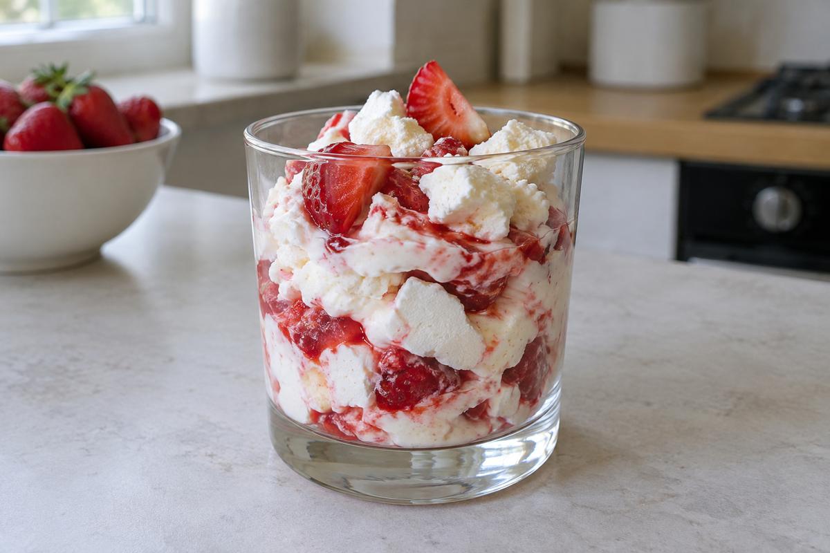Eton mess med jordbær og marengs