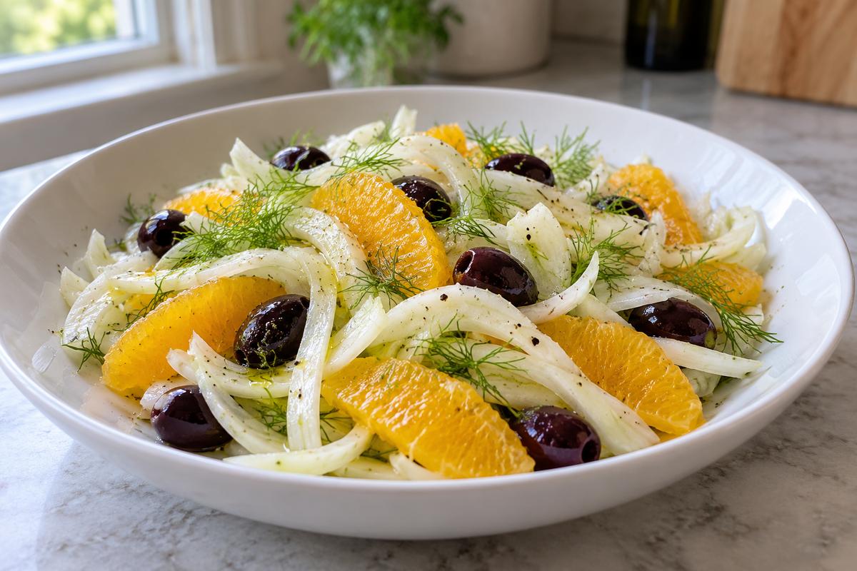 Fennikelsalat med appelsin og oliven