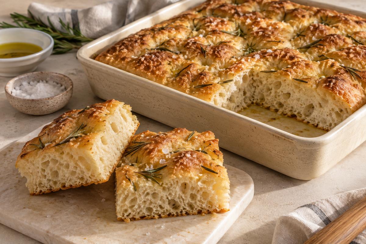 Focaccia med rosmarin og flagesalt