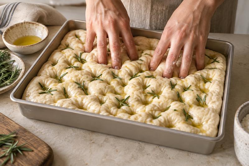 Lav fordybninger og bag gyldent – Focaccia med rosmarin og flagesalt