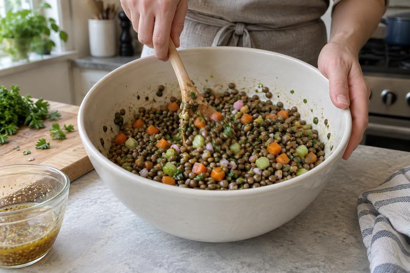 Vend den lune salat sammen – Fransk linsesalat med sennepsdressing