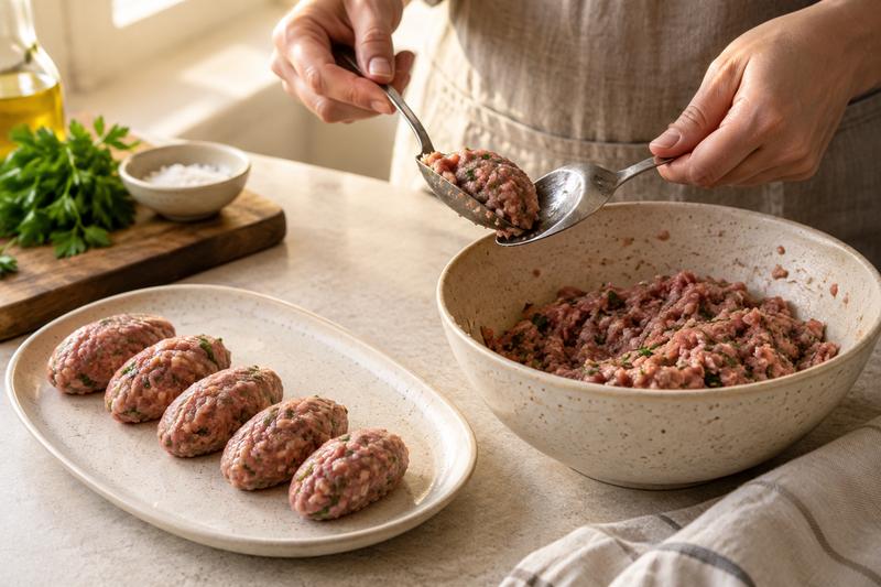 Form og sæt kartofler over – Frikadeller med kartofler og agurkesalat