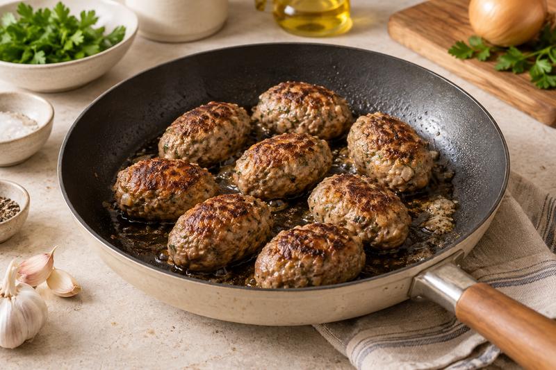 Steg frikadellerne gyldne – Frikadeller med kartofler og agurkesalat