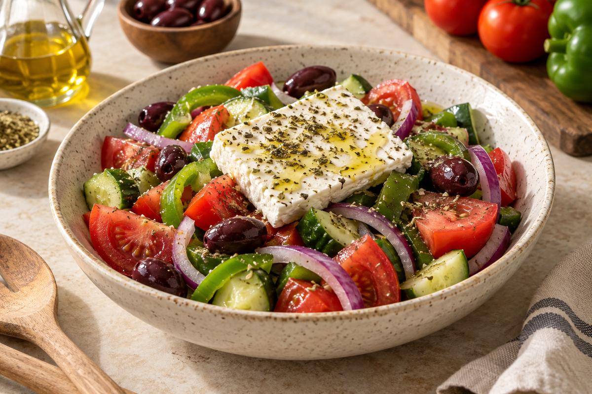 Græsk salat med feta og oliven