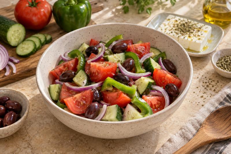 Vend salaten ganske let – Græsk salat med feta og oliven