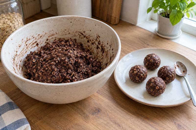 Ælt og tril små kugler – Havregrynskugler med kakao og kokos