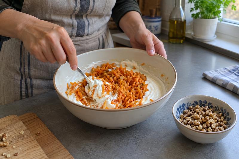 Rør dippen og drys med nødder – Havuç tarator med yoghurt og valnødder