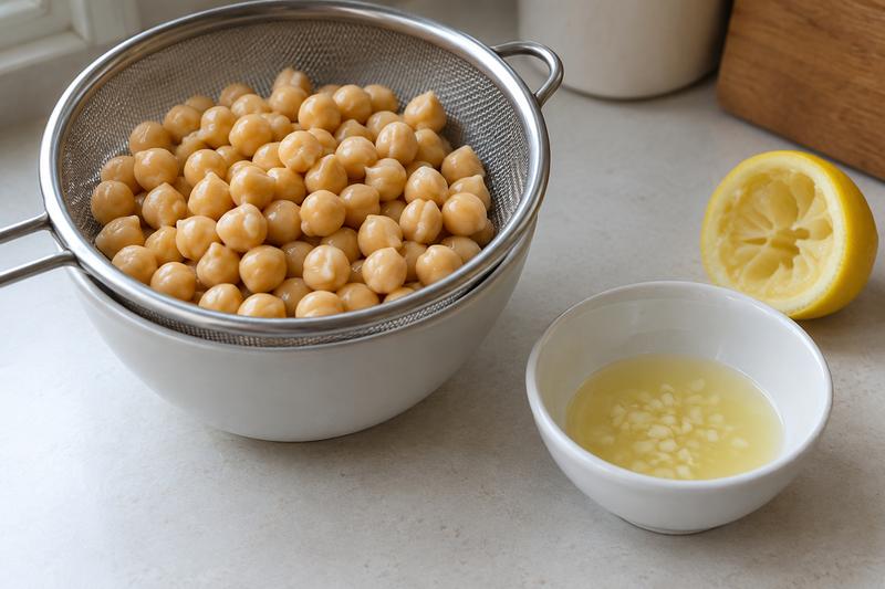 Skyl kikærterne og hak hvidløget – Hummus med tahin og citron