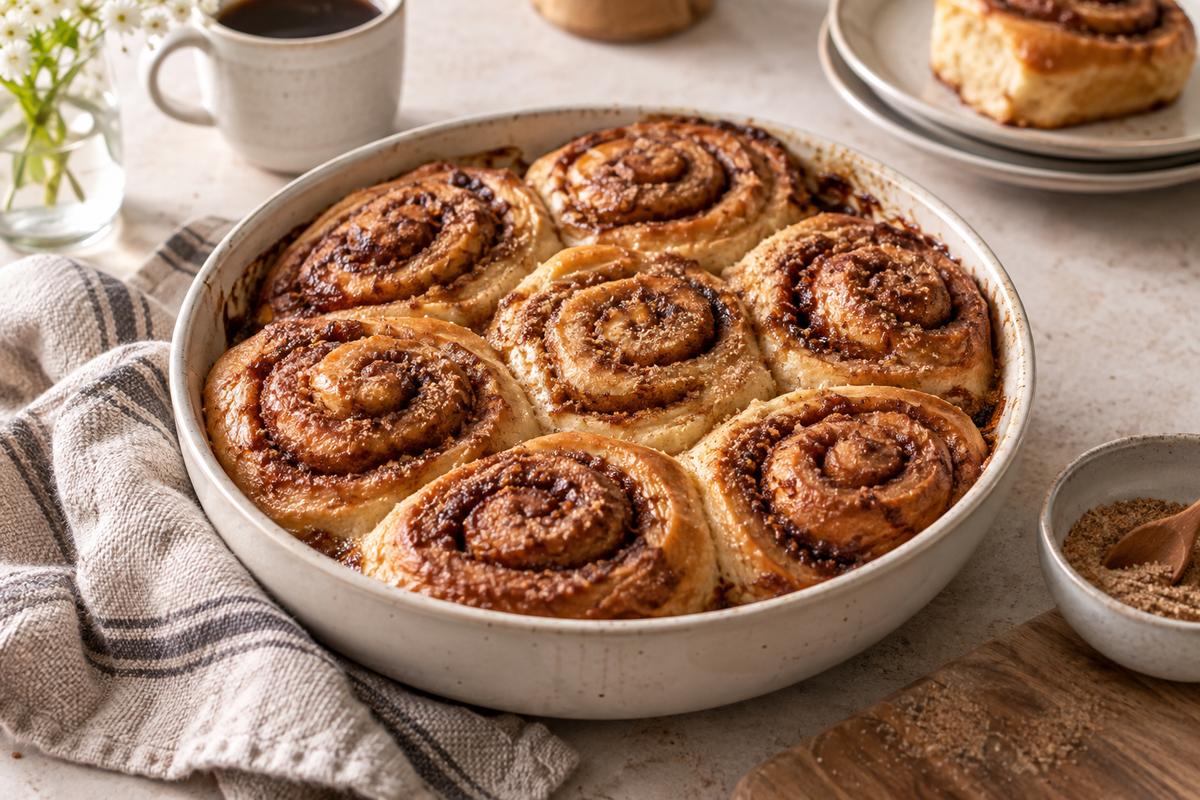 Bløde kanelsnegle med brun farin