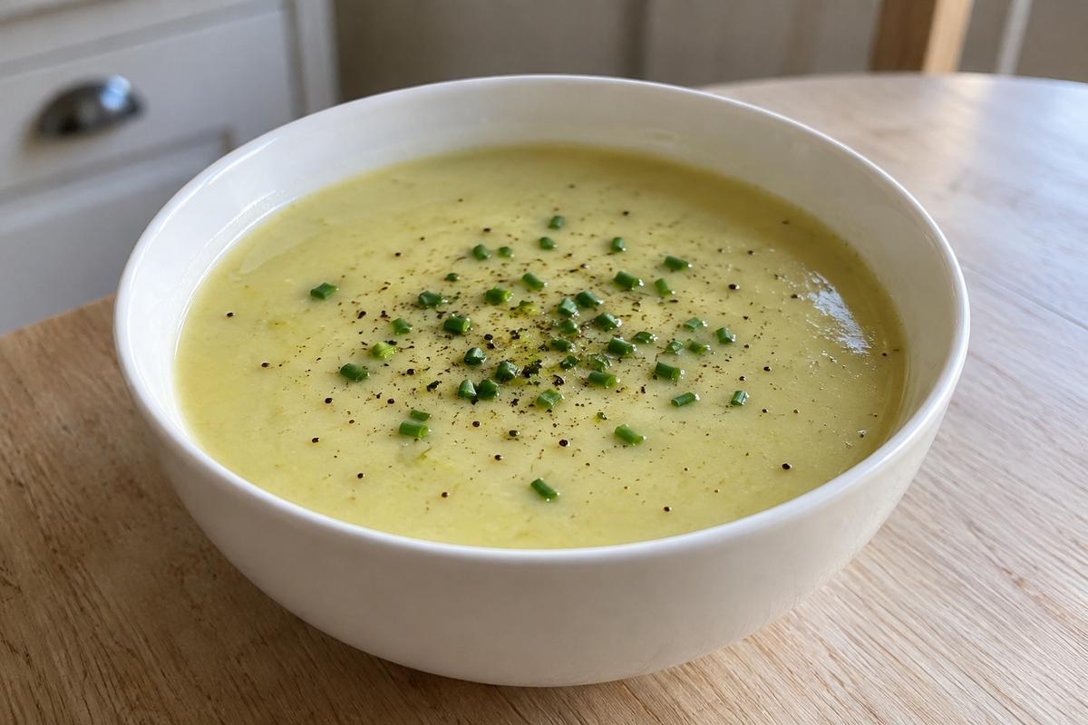 Kartoffel-porresuppe med purløg