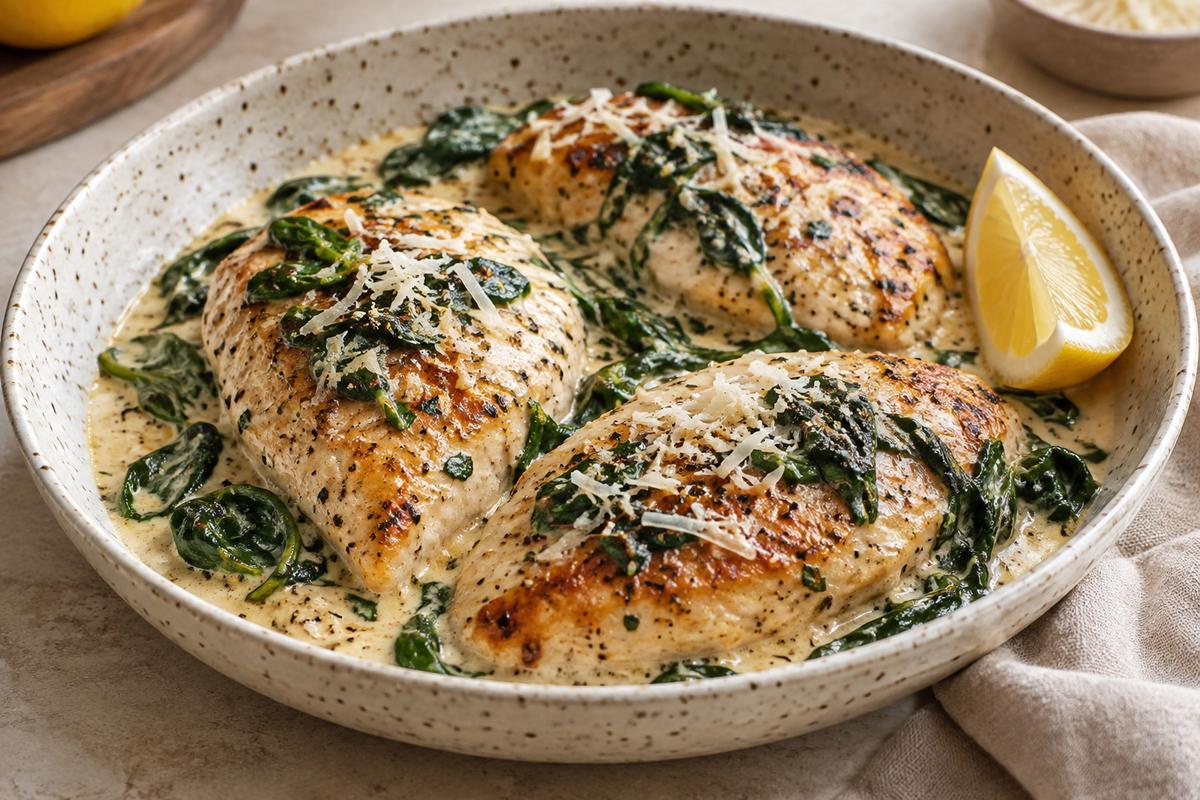 Kylling med spinat og cremet parmesansauce