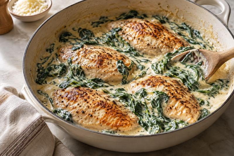 Lad spinaten falde sammen i saucen – Kylling med spinat og cremet parmesansauce