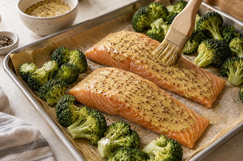 Pensl laksen med sennep – Sennepsbagt laks med broccoli og dild