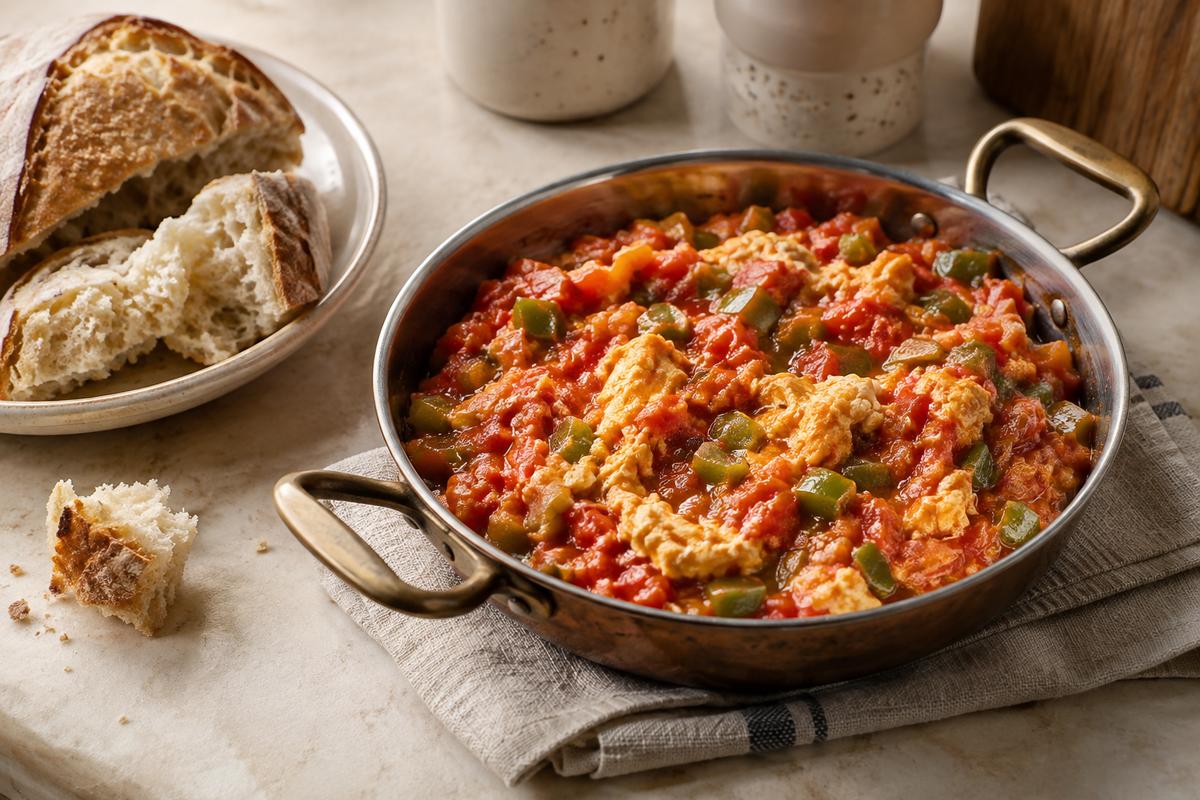 Menemen med tomat og grøn peberfrugt