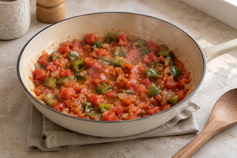 Kog en saftig tomatbund – Menemen med tomat og grøn peberfrugt