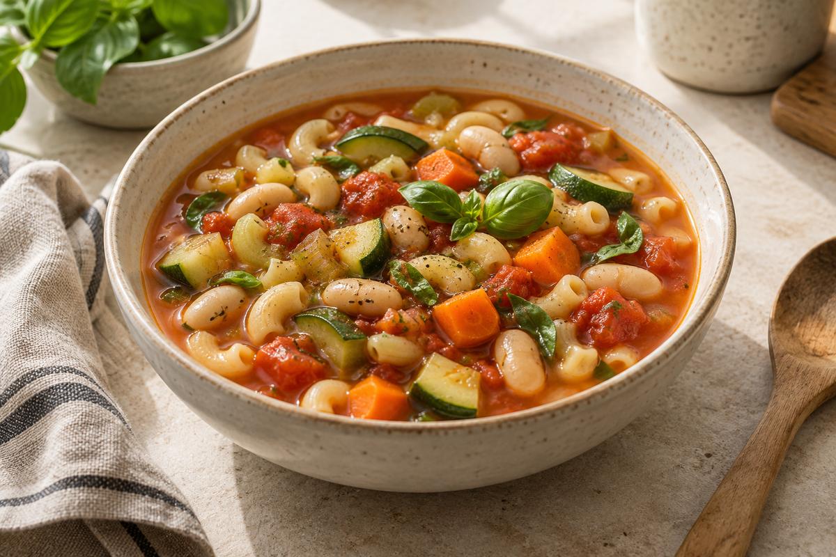 Minestrone med hvide bønner og små pastaer