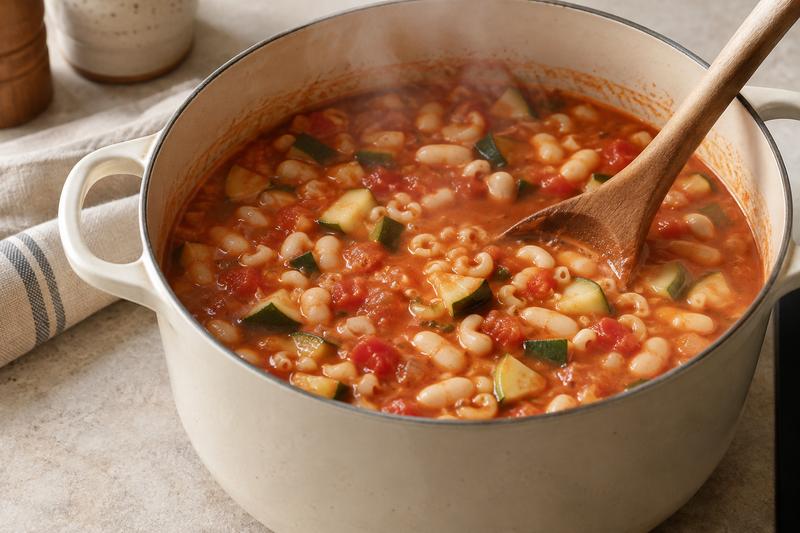 Kog pastaen direkte i suppen – Minestrone med hvide bønner og små pastaer