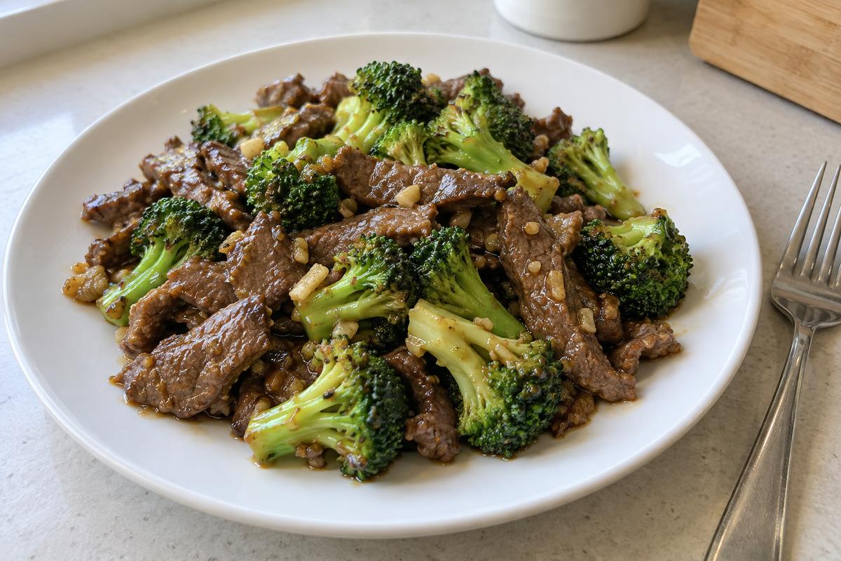 Oksekød med broccoli og ingefær