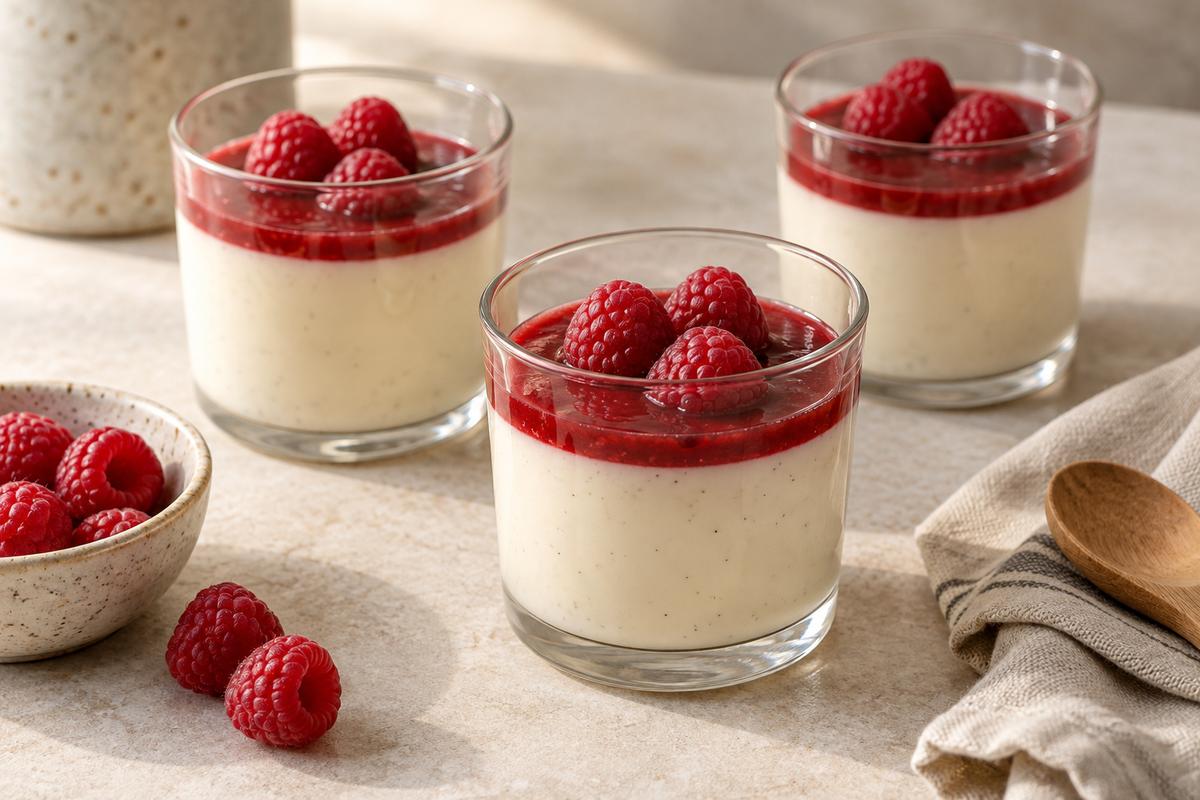 Panna cotta i glas med hindbærsauce