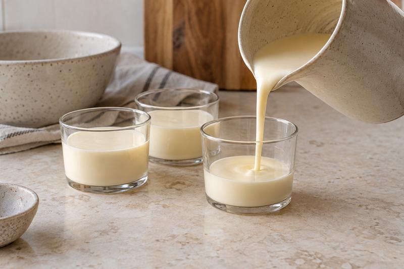 Fyld glassene og afslut med hindbær – Panna cotta i glas med hindbærsauce