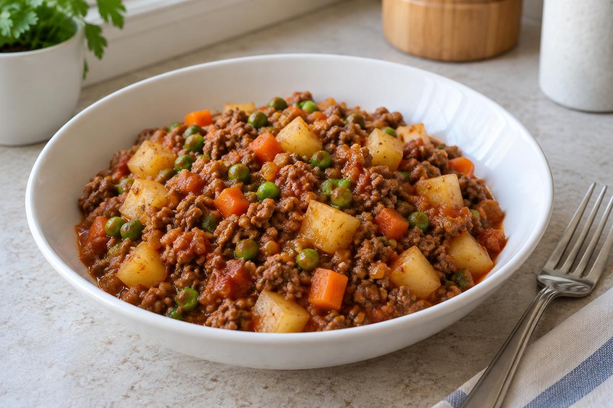 Picadillo med oksekød og kartofler