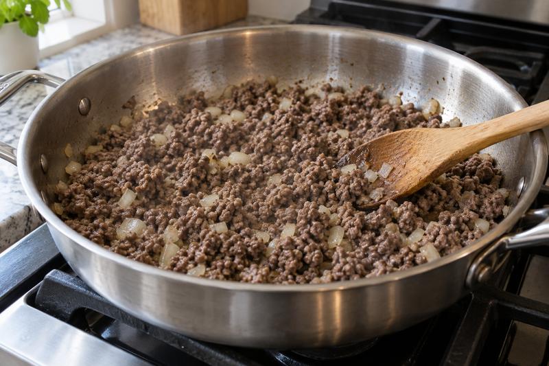 Brun kødet og tilsæt krydderier – Picadillo med oksekød og kartofler
