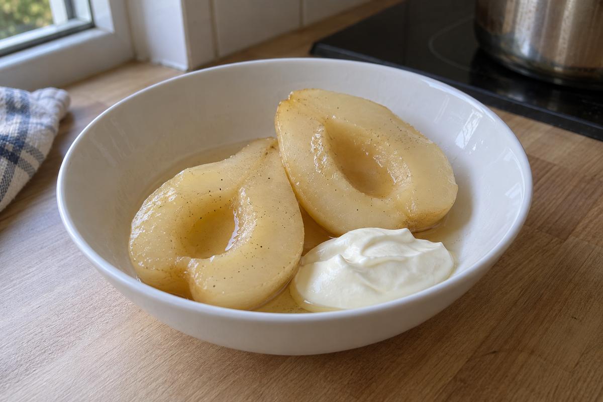 Pocherede pærer med vanilje og citron