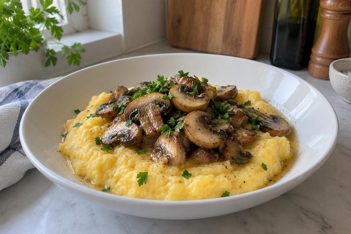 Cremet polenta med stegte svampe