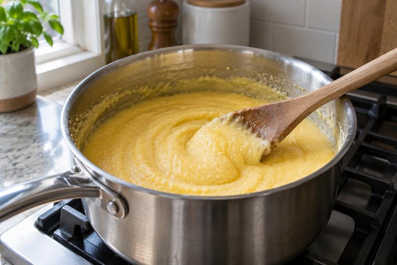 Kog polentaen langsomt mør – Cremet polenta med stegte svampe