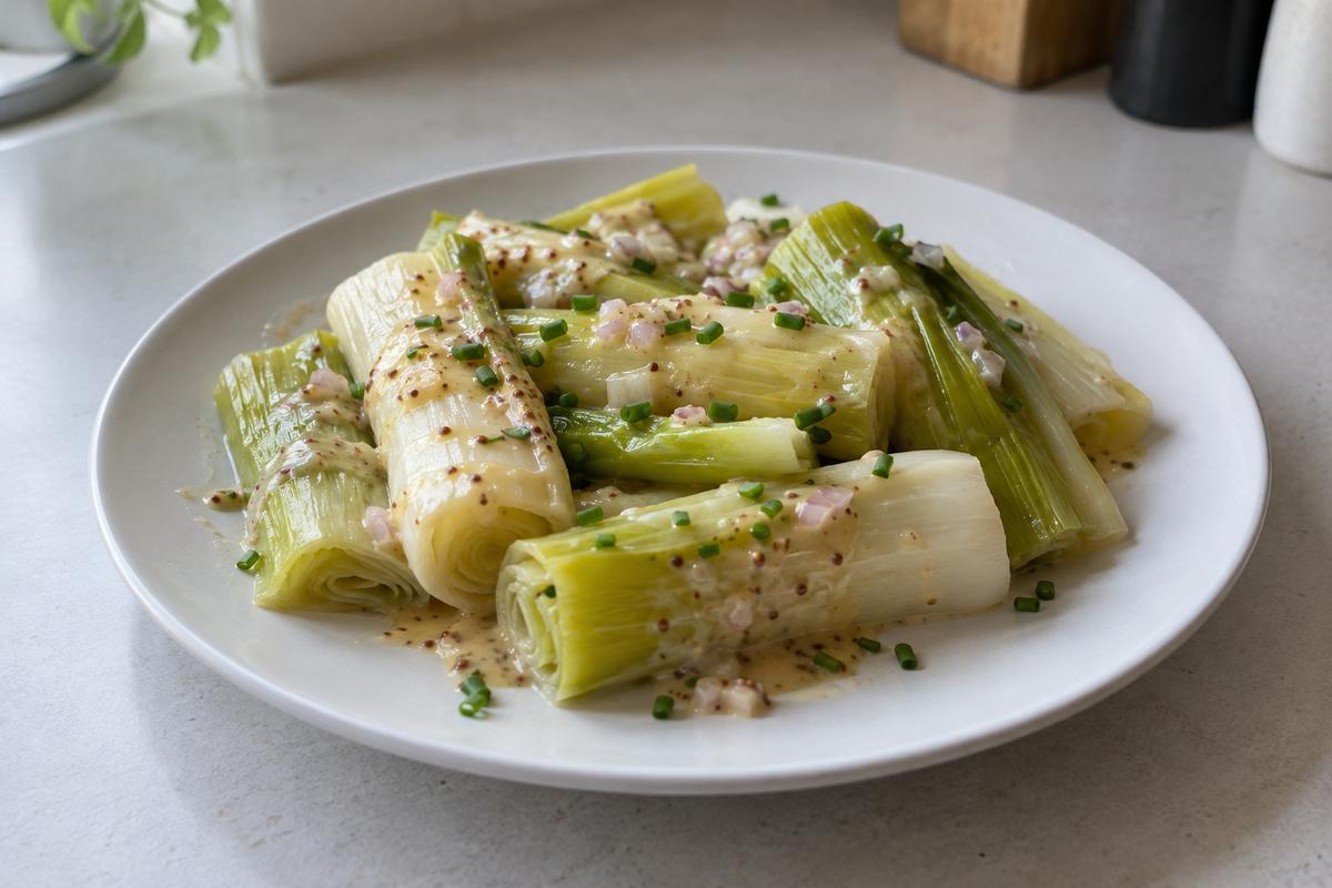 Porrer med sennepsvinaigrette