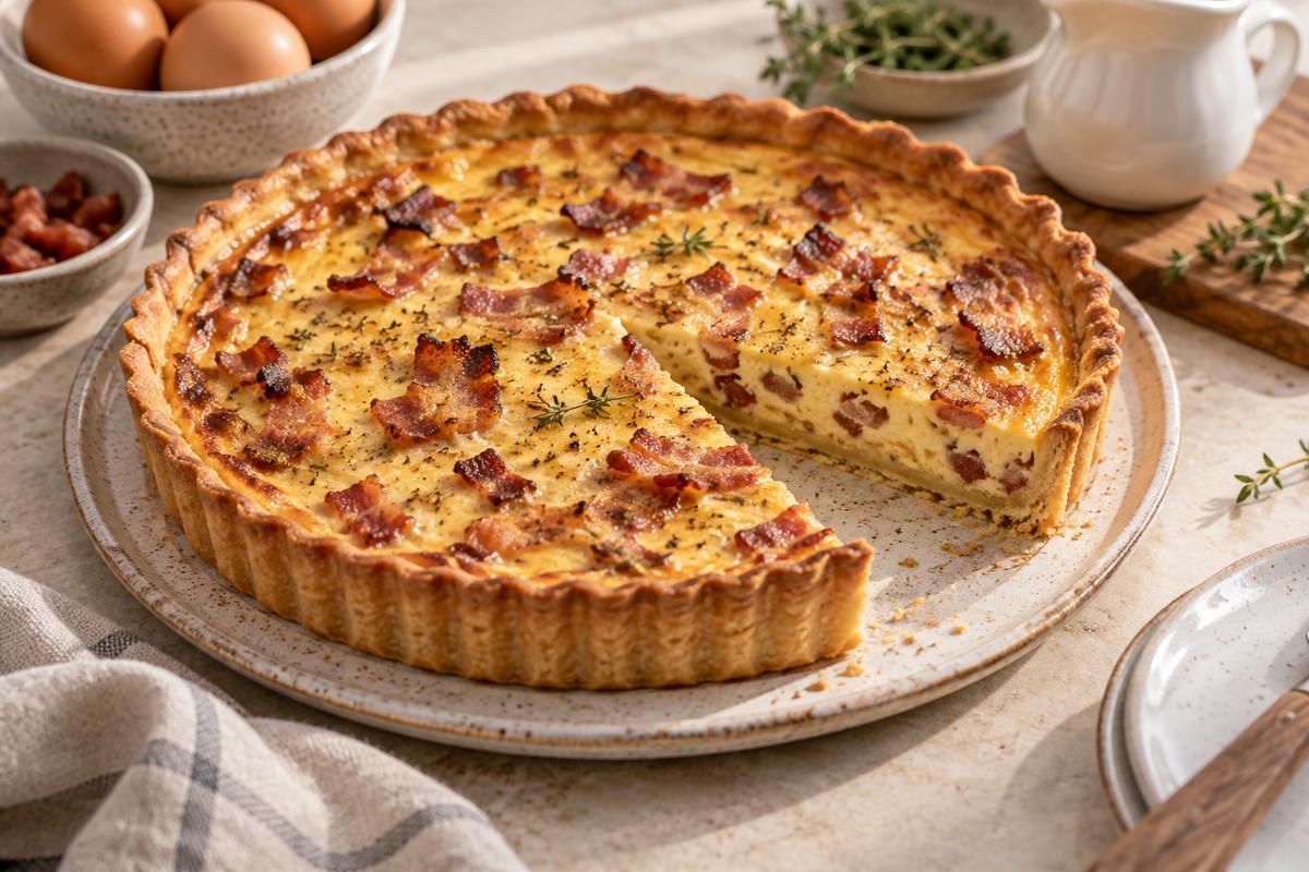 Quiche Lorraine med bacon og fløde