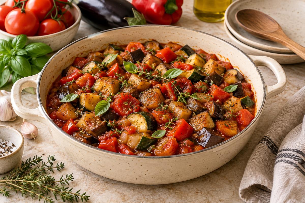 Ratatouille med aubergine og squash
